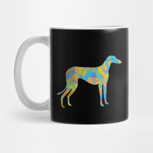 Yellow blue pink and green Greyhound dog Mug